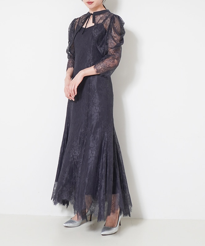 VALERIANE room903ネイビー ボレロレイヤードレースドレス S Dorry