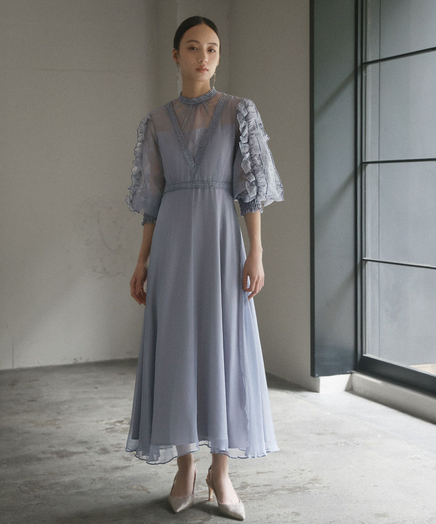 Leja チュールロングスリーブリーフIラインワンピースドレス LEJA