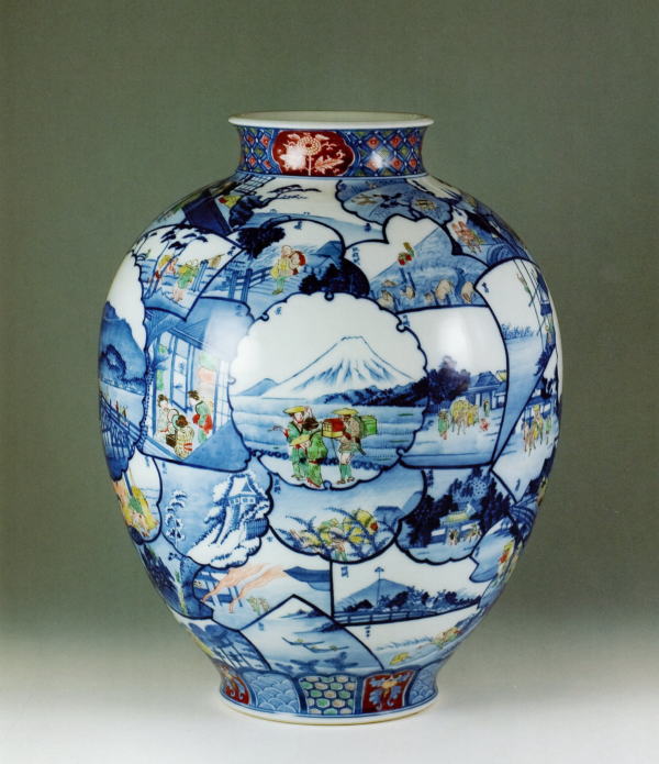 円左エ門 鶴首瓶 花瓶 有田焼 古伊万里 染錦 円左エ門 鶴首瓶 花瓶