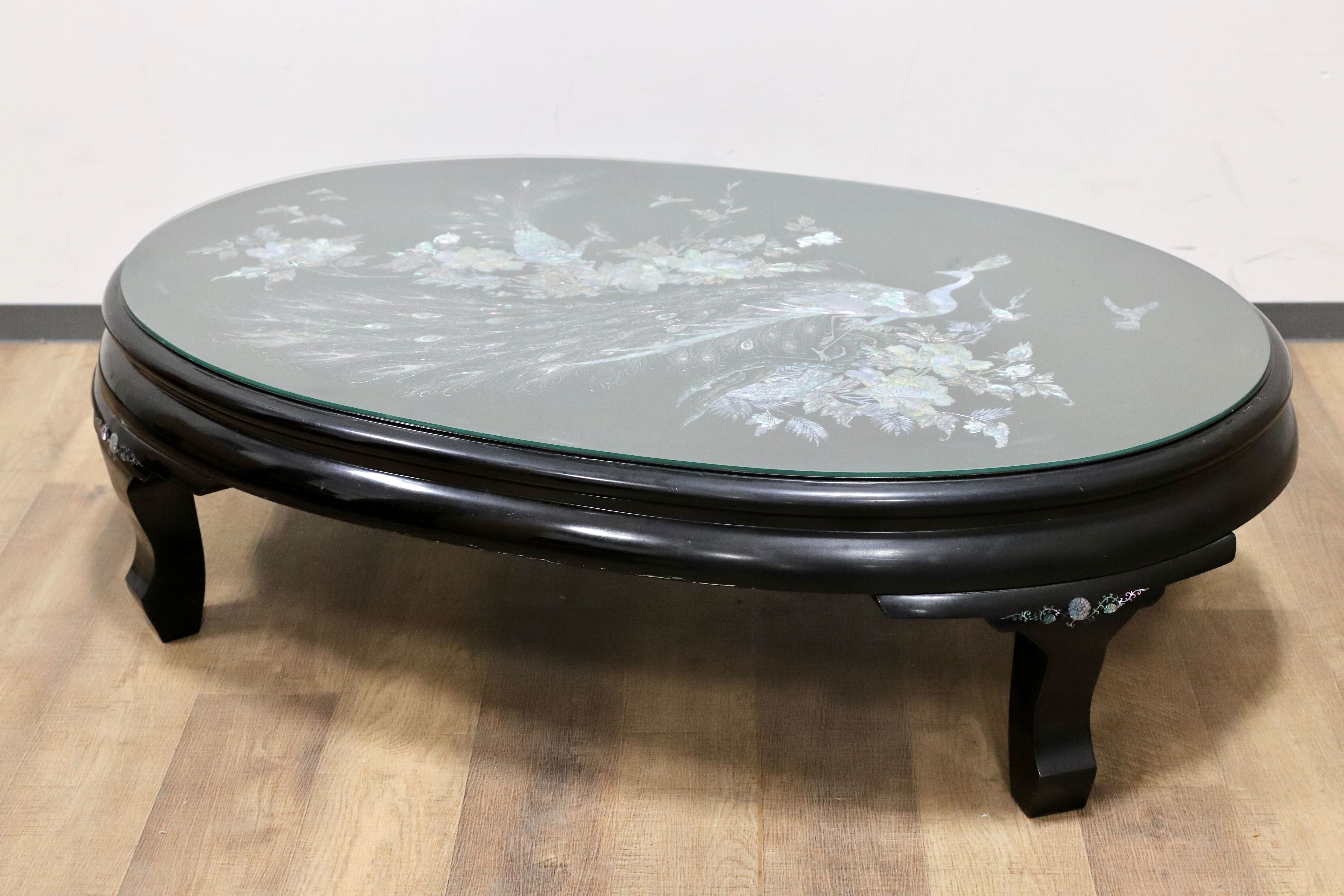 Ψ極上【 螺鈿座卓 / 貝細工 ヴィンテージ 古美術 伝統工芸品 楕円 黒