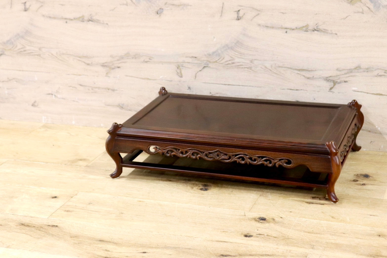 未使用 華道具 唐木紫檀 松透かし彫 花台 盆栽台 香炉台 紙箱