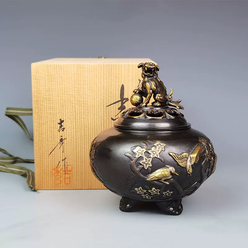 塗金銅花器 立鼓式 花瓶 花生 蔵六造 工芸品 秦蔵六（