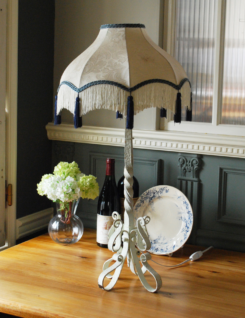 美品】フランスアンティーク フリルシェード ランプ すりガラス [3526