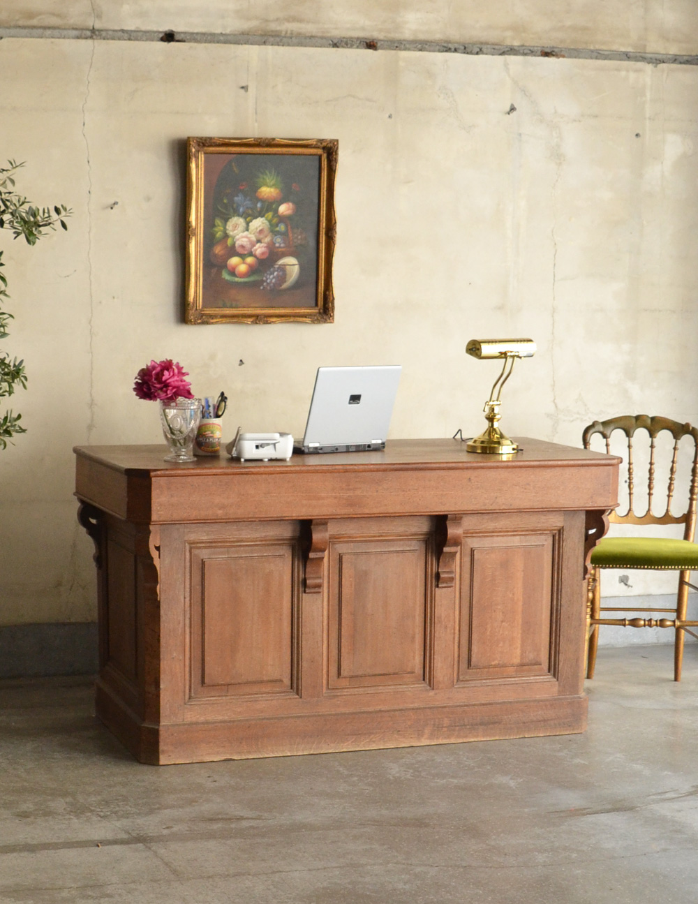 フランスアンティーク木製ショップカウンター/レジ台/テーブル机(90