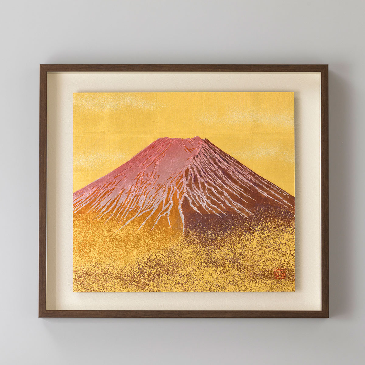 宮越鳳鳴作赤富士 加賀金箔七宝工芸彫元箱付き