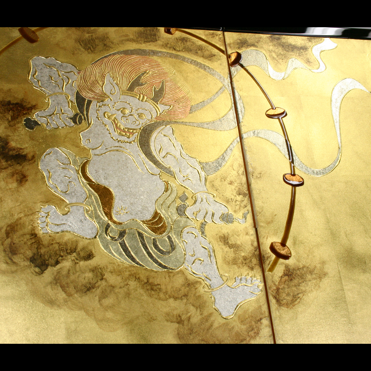 四つ折り屏風 日本画 金箔彩色 蒙古襲来図 四つ折り屏風 日本画 金箔