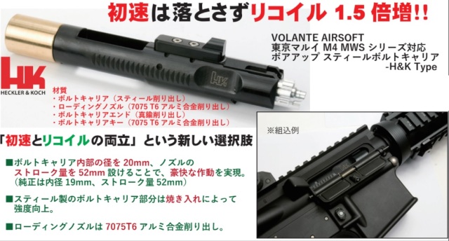 Volante Airsoft 東京マルイ M4MWS ボアアップボルトキャリア Volante