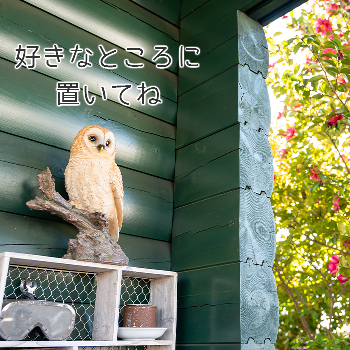 木に留まるフクロウ《茶梟（32cm）》 – ガーデン用ソーラーライト専門