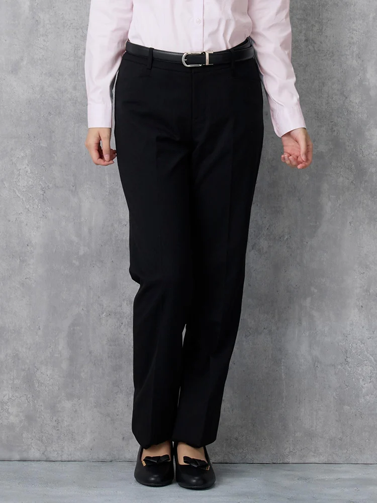 ウォッシャブル】パンツ ストレート 黒無地 ビエラスティコ 無地 ViVi