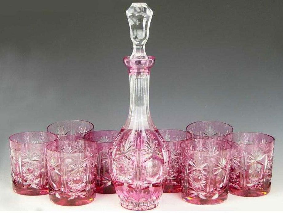 ヴィンテージBOHEMIA GLASS ピンクガラス一点もの BOHEMIA GLASS