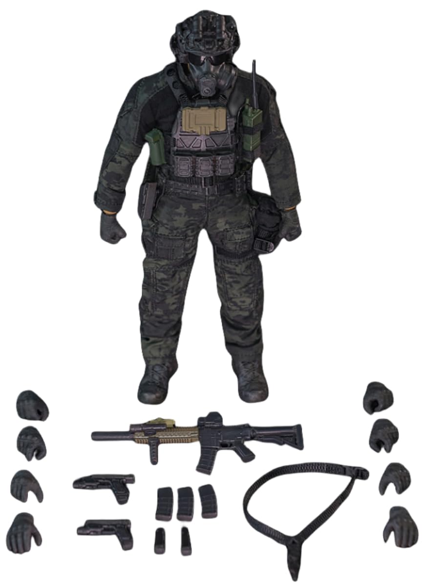 HASUKI Male Collectible Figure: Black Ops, Military Style, 1:12 Scale