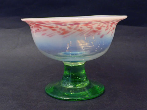 骨董 時代ガラス 希少 電笠フリル 掻き揚げ紋 水色ガラス 菓子鉢