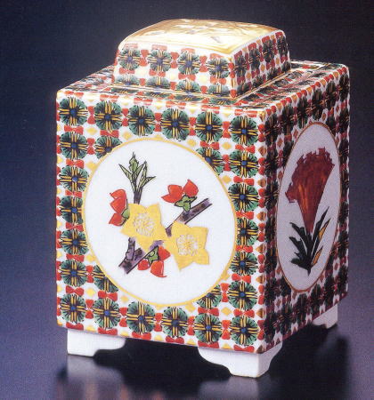 NA3305 九谷焼 北出不二雄 作陶展出品作 色絵更紗小鳥文瓶 NA3305