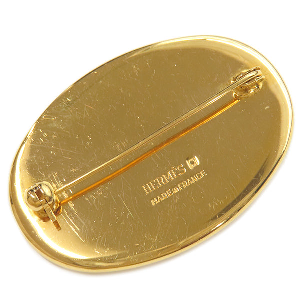 △HERMES エマイユ ピンブローチ 七宝焼き ゴールドカラー ブローチ