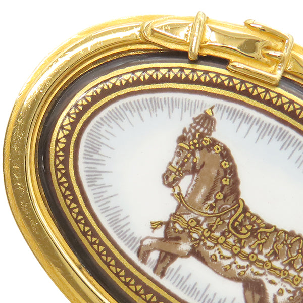 エルメス HERMES エマイユ ホワイトXブラウンXゴールド GP 七宝焼き