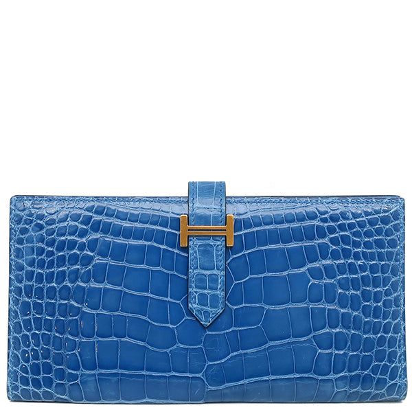 エルメス HERMES ベアンスフレ ブルーゼリージュ アリゲーター 長財布