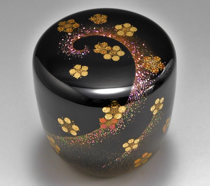 茶道具 輪島塗 米本匠伯作 竜田川蒔絵 中棗 共箱 V R5283