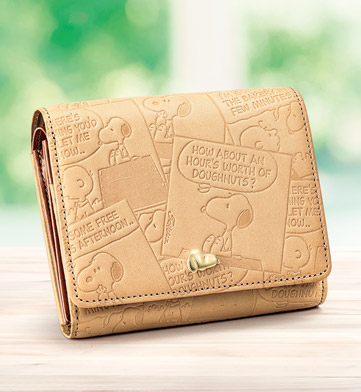 スヌーピー ハッピー・コミックウォレット 高級ヌメ革の二つ折り財布