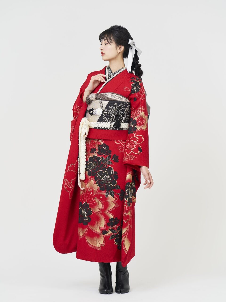 506z23☆きものやまと 紅型振袖 古典柄 ちりめん 緑☆美品 成人式 結婚