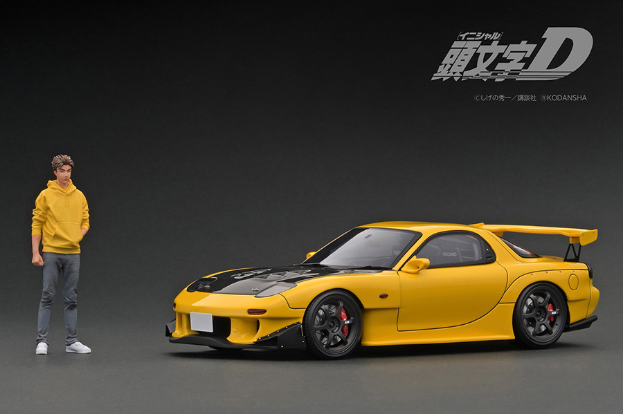 IG2873 1/18 INITIAL D Mazda RX-7 (FD3S) Yellow With Mr. Keisuke