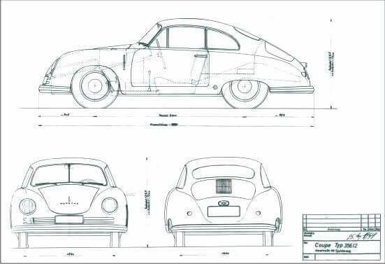 PORSCHE356A coup ポルシェ 設計図 製図 図面 プリントポスター
