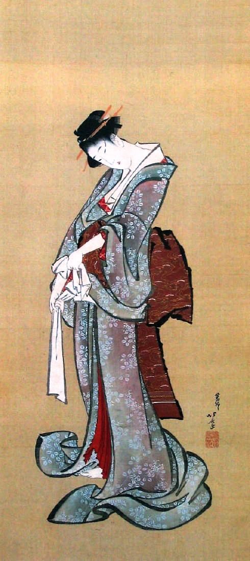 北斎戴斗 『大黒美人図 』 掛軸 / (葛飾北斎)師日本画浮世絵肉筆