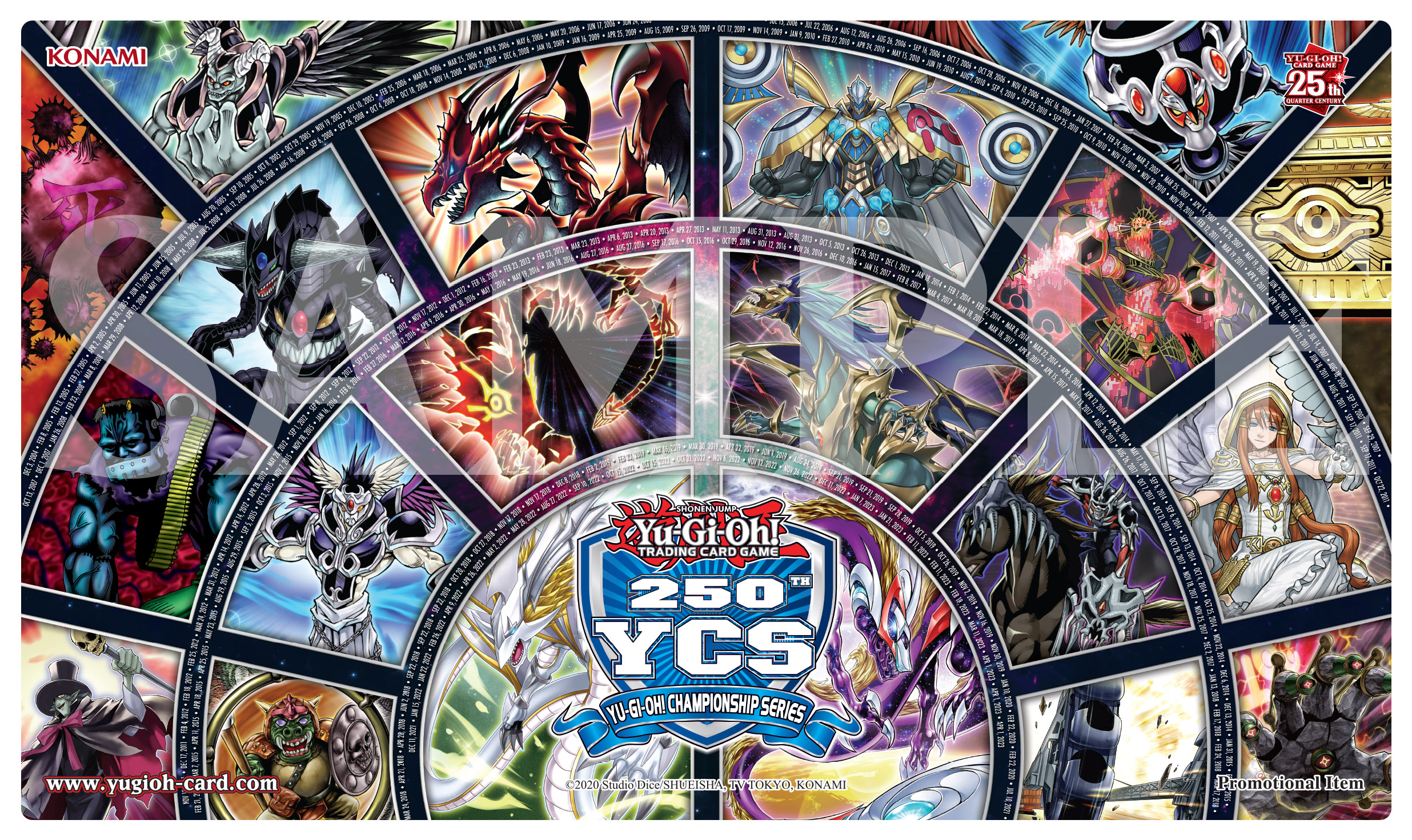 250th YCS Participation Play Mat featuring previous and current