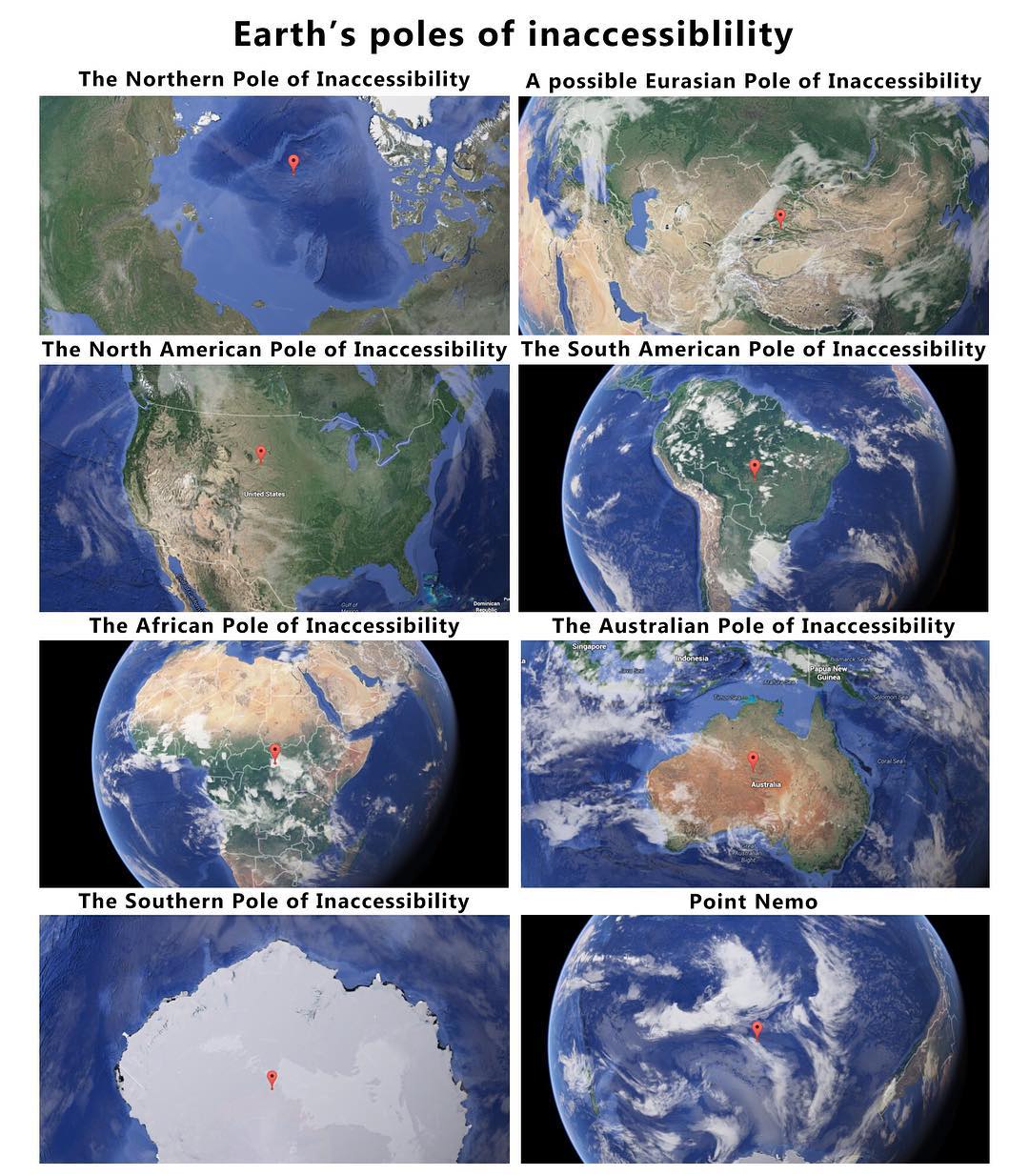 地球の到達不能極 [OC][1080x1234] : r/MapPorn