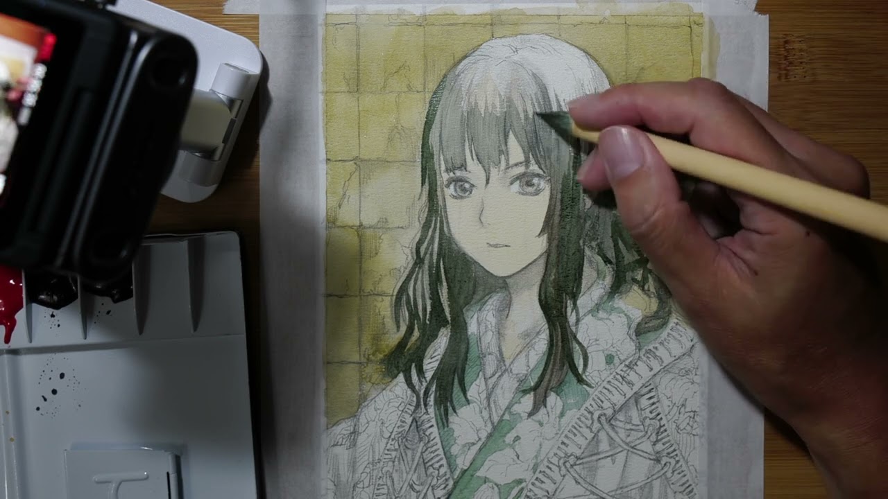 水彩画 少女01 - YouTube