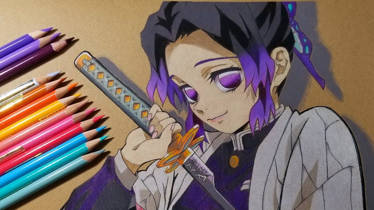 色鉛筆画】鬼滅の刃(胡蝶しのぶ)を描きました。【Demon Slayer