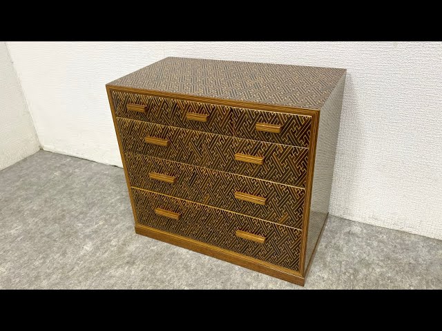 ☆ 箱根寄木細工 寄木細工 紗綾形模様 木製 小引き出し 4段 7杯 小箪笥