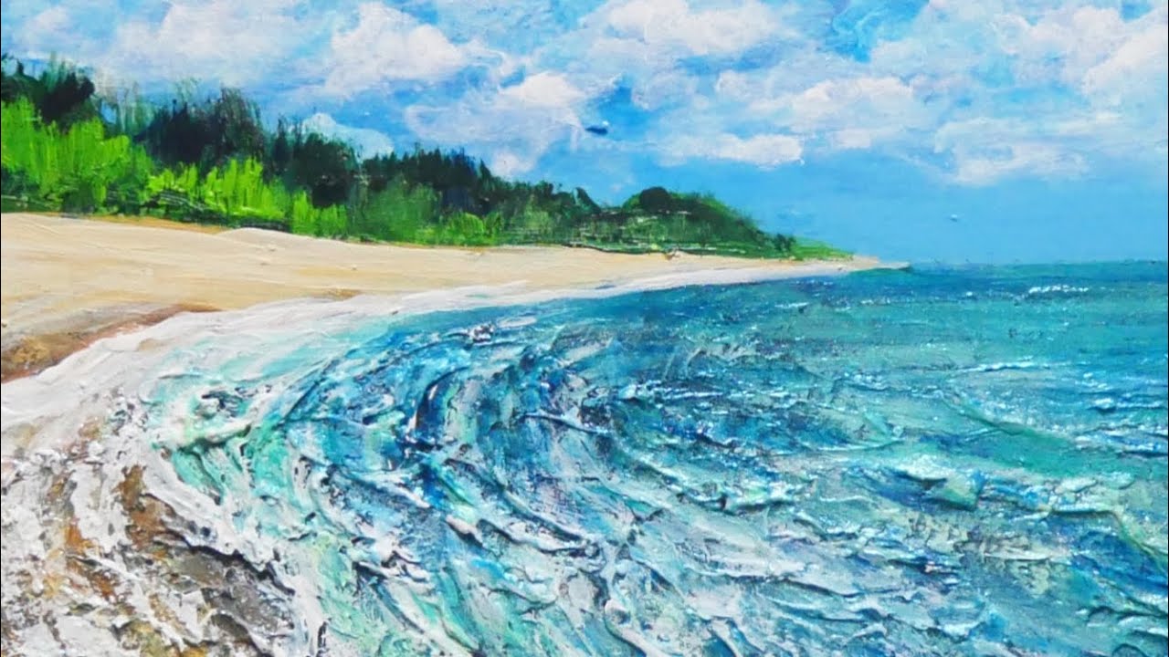 油絵 油彩 油彩画 絵 絵画 【真夏の海】 油絵】【真夏の海と砂浜】 #油絵 #