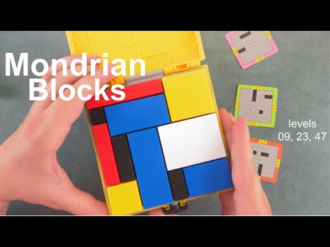 Watch 3 levels of packing the pieces to build a Mondrian like