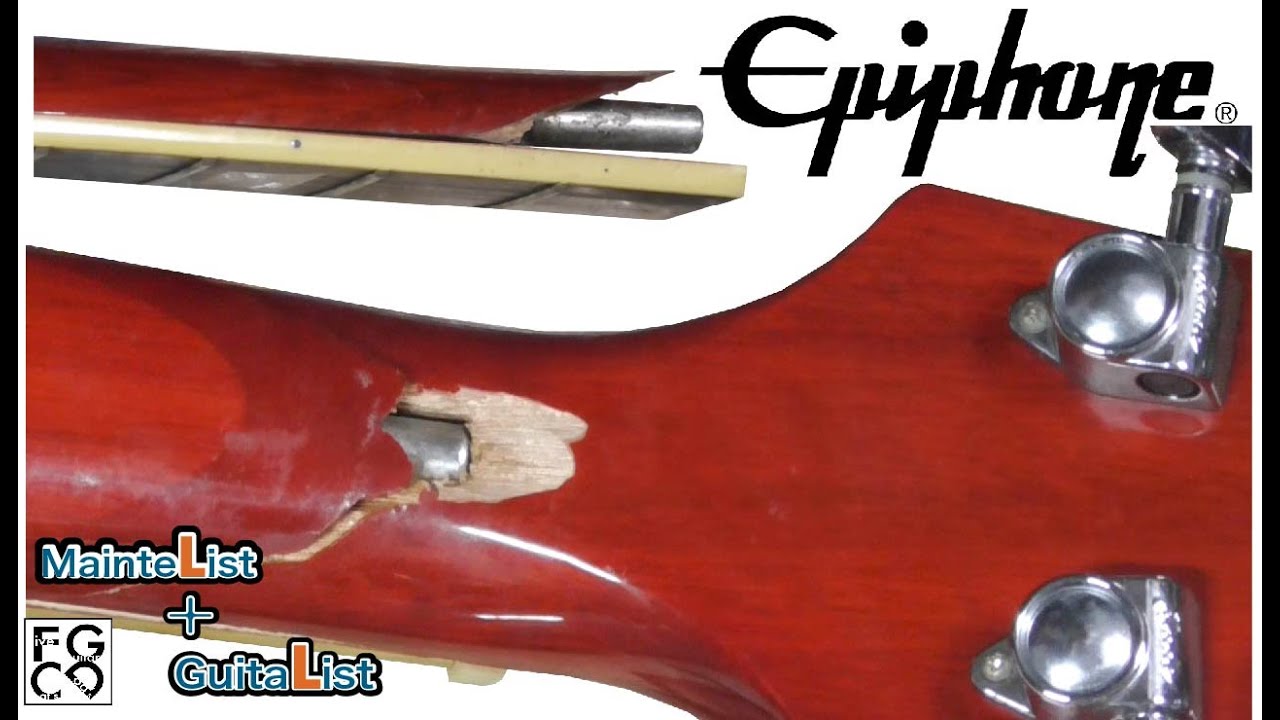 ネックが完全に折れたギターをボリュートで強度を上げ修復し綺麗にしま