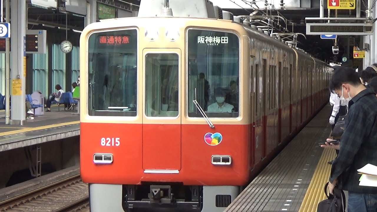 直特到着＆発車！】阪神電車 8000系8215編成 大阪梅田行き直通特急