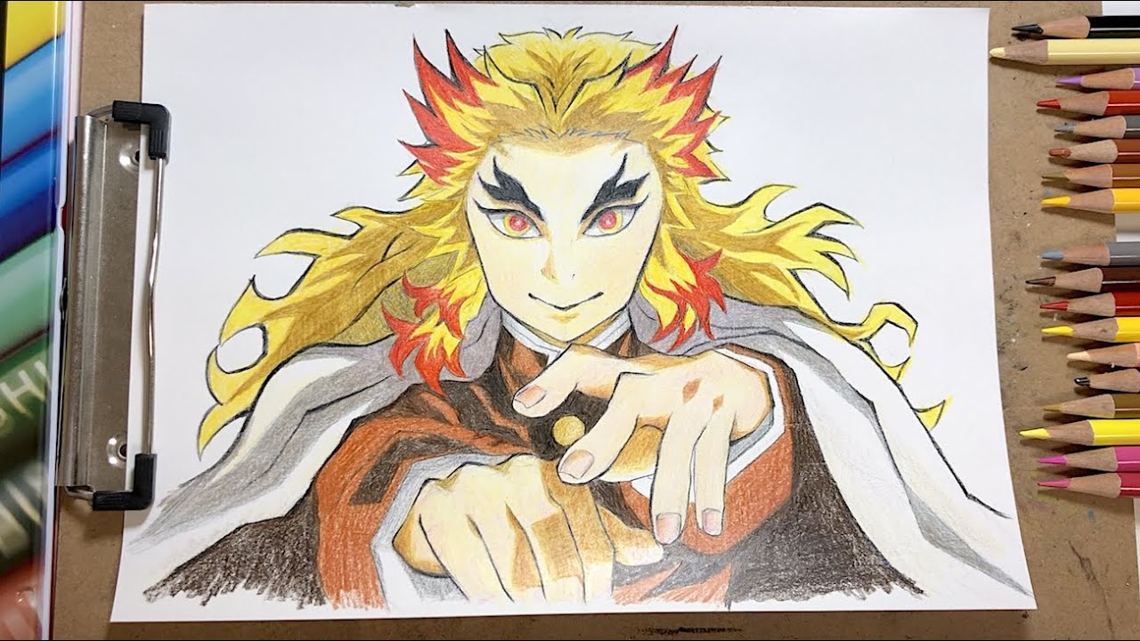 鬼滅の刃】色鉛筆で煉獄杏寿郎を描いてみたwith色鉛筆 - YouTube