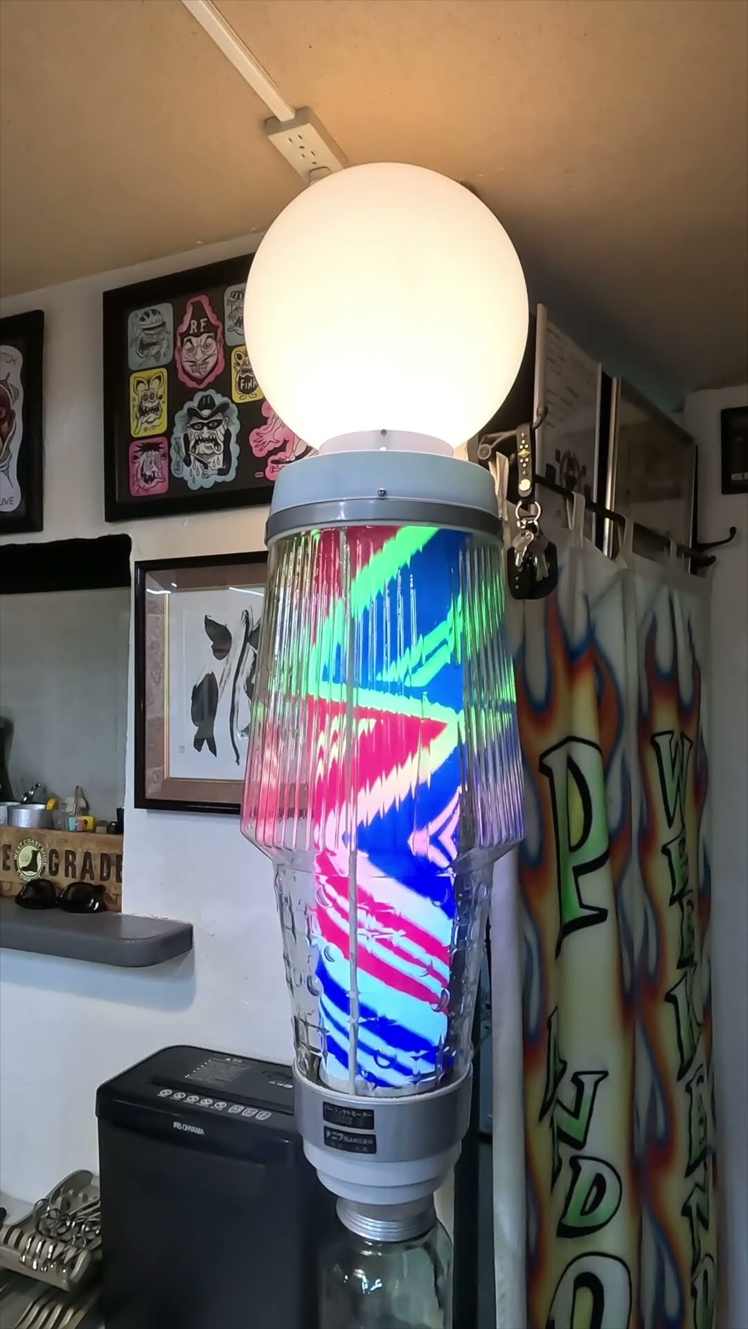 サインポール 理髪店回転灯 緑白 稼働品 理容室 サイン ポール 床屋 昭和