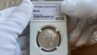 1840年・ヴィクトリア女王ヤングヘッド】NGC鑑定MS62 英領インド 1