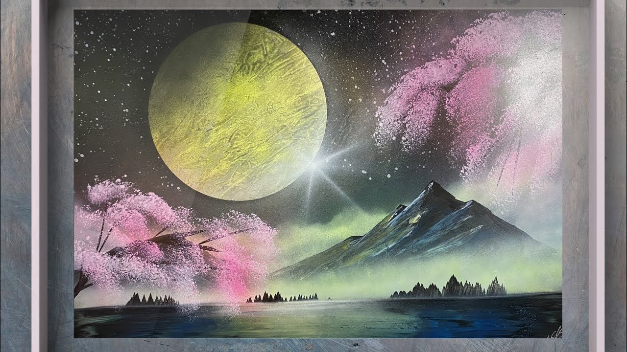 spraypaintartスプレーアートリクエスト！月、山、桜 - YouTube