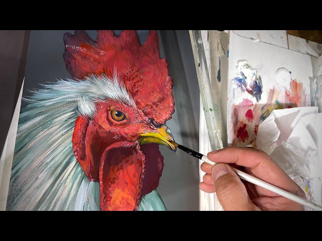 原画鶏動物画絵画肉筆画アクリル画現代アート細密画一点物