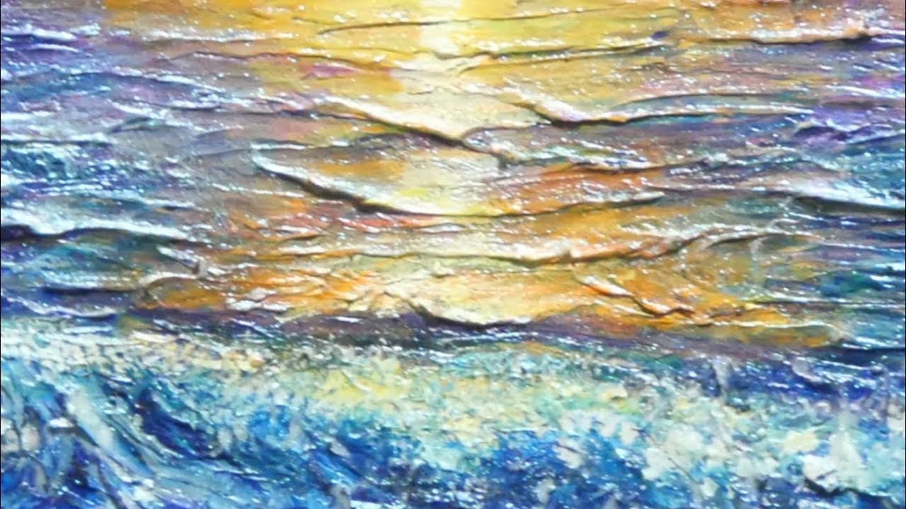 油絵 油彩 油彩画 絵 絵画 【水平線に沈む夕日】A4 油絵 油彩 油彩画