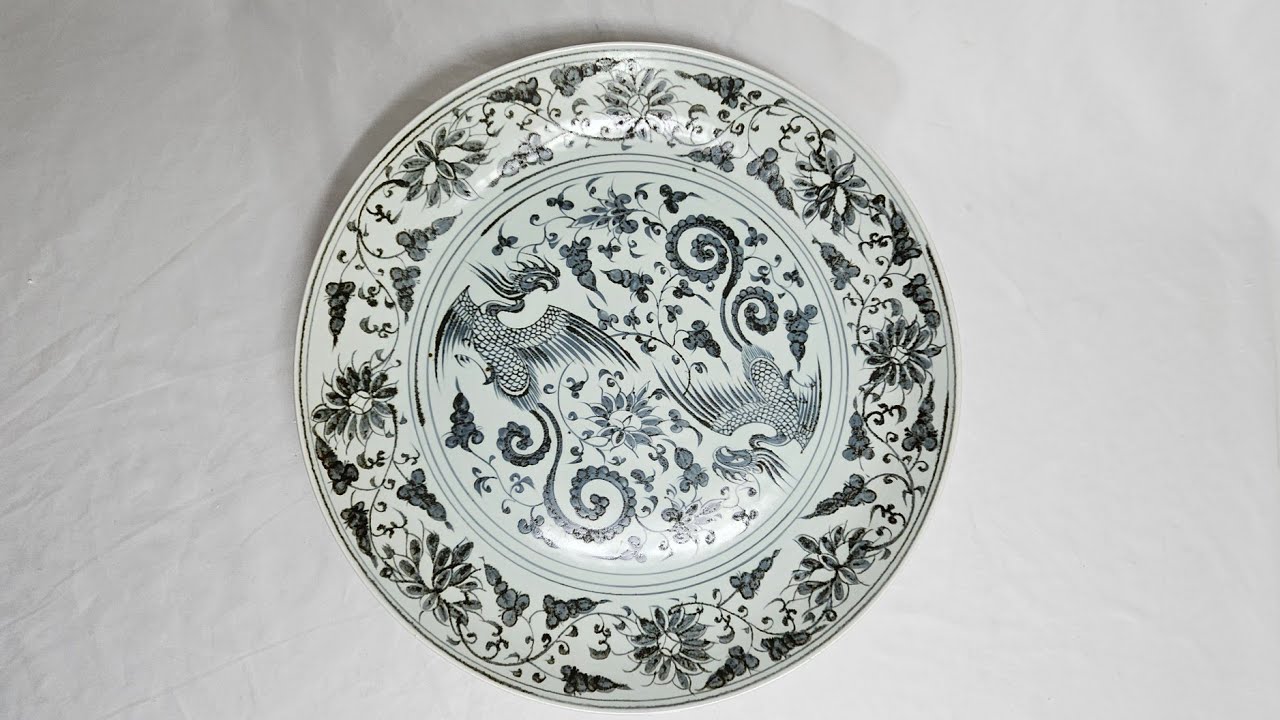 中国古美術✦大明成化紋 斗彩 双鳳呈祥図紋 観賞盤✦置物・文房具