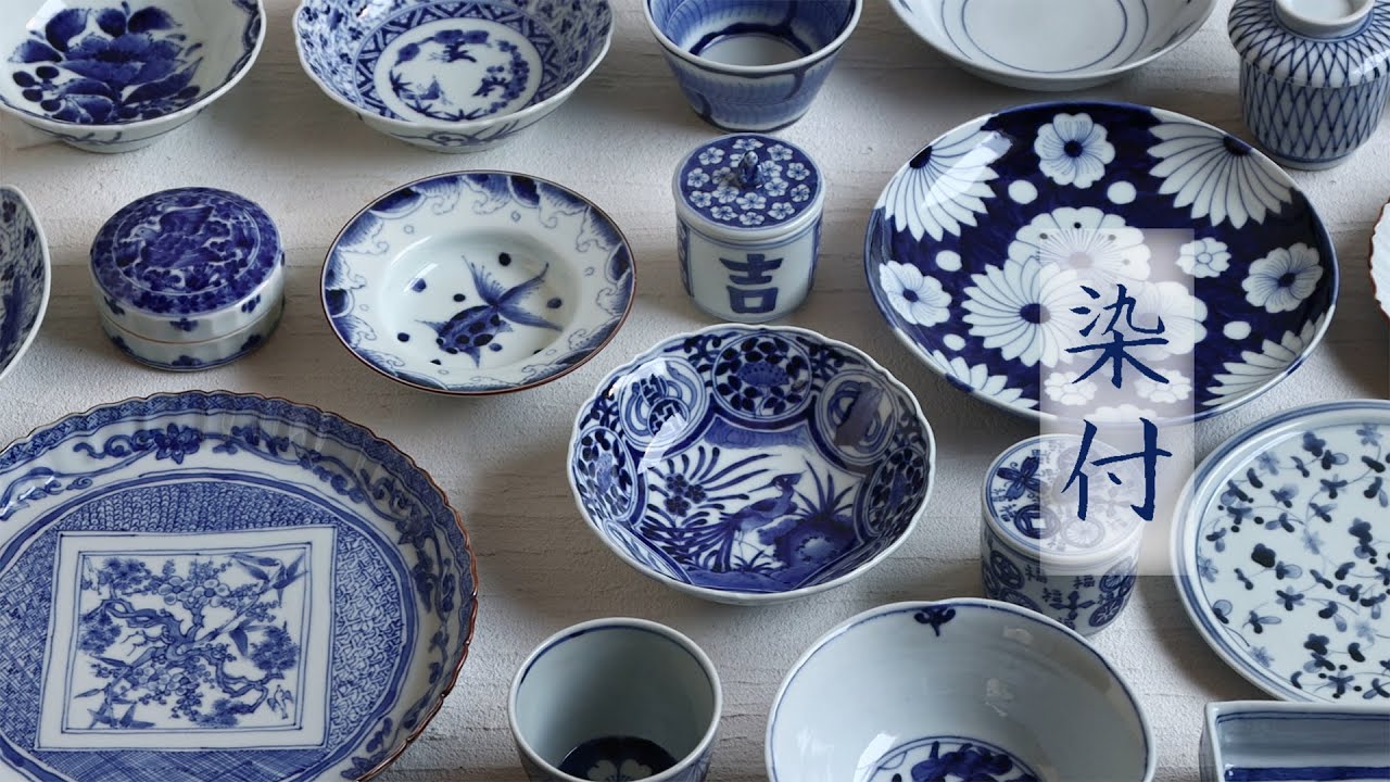 青い風景画の皿 5枚セット