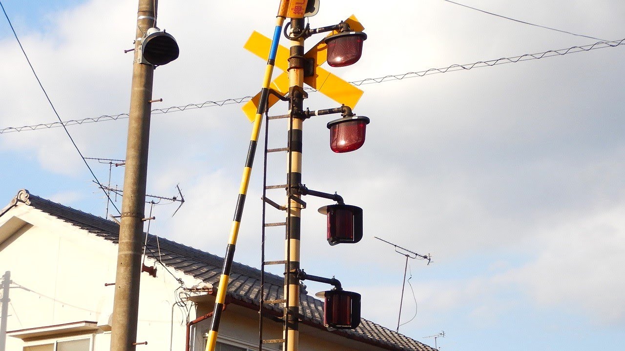 踏切】JR奈良線 高すぎる両面警報灯を含む警報灯が4段の踏切 (Railroad