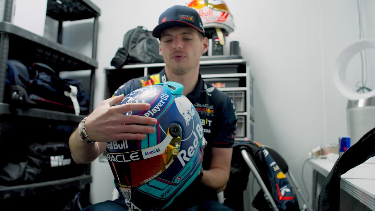 Max Verstappen reveals his special Miami GP 2023 helmet - YouTube