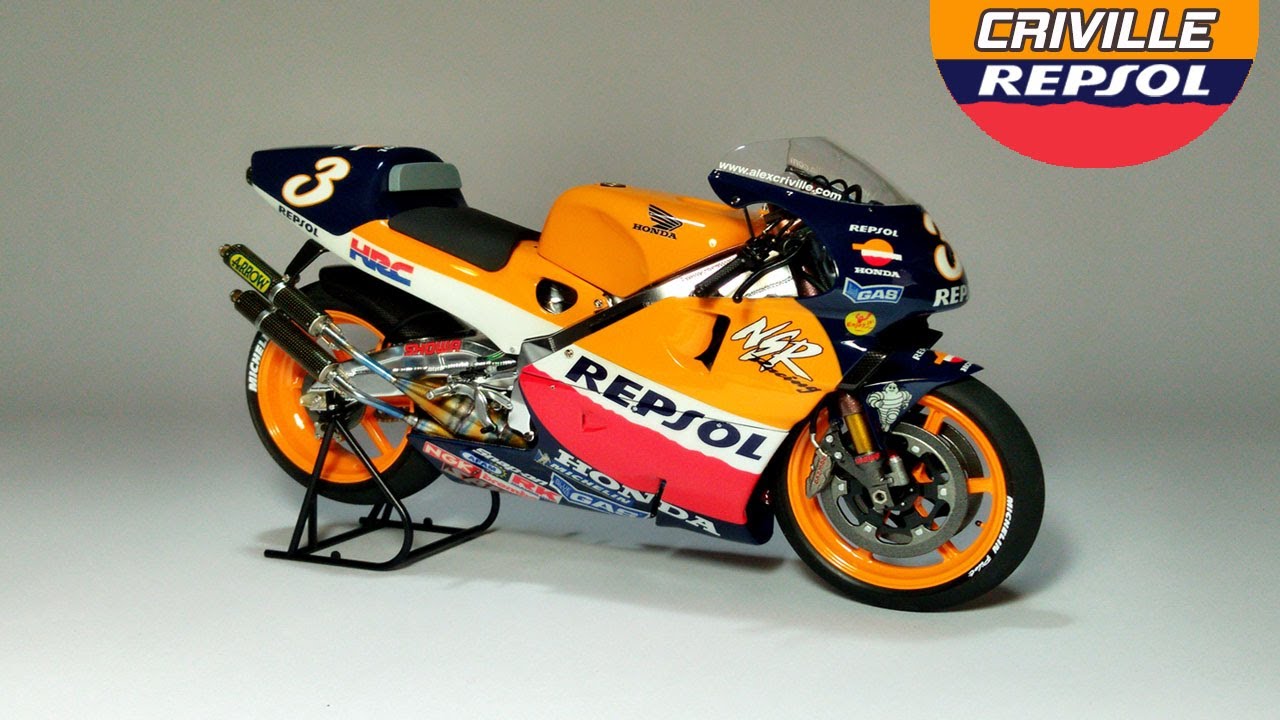 TAMIYA REPSOL HONDA NSR 500 99 - ALEX CRIVILLE - YouTube