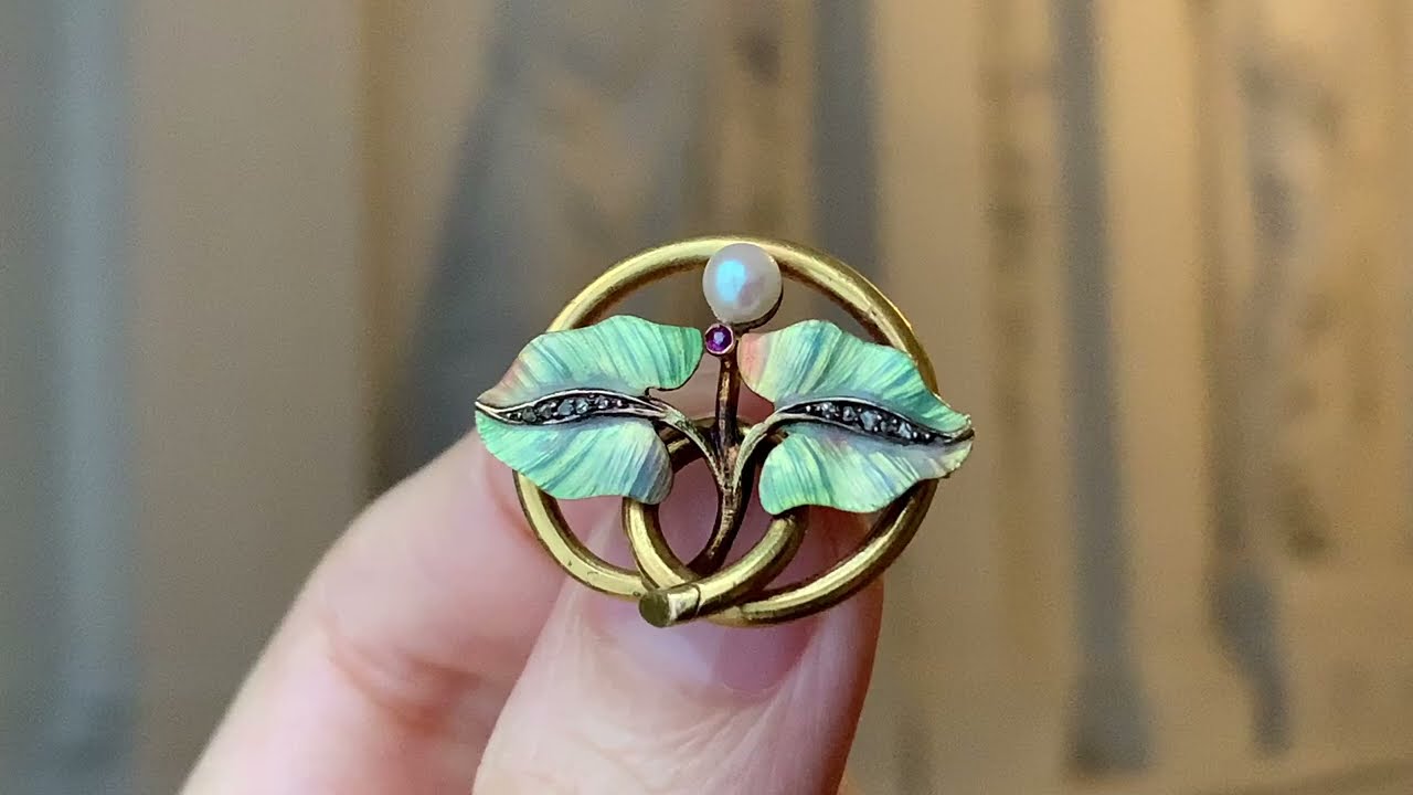 アンティーク プリカジュールエナメル アール・ヌーヴォー ブローチ お