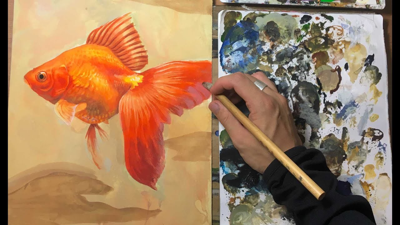 はじけてgoldfishアクリル画 アクリル絵の具 アート 金魚 水槽 絵画