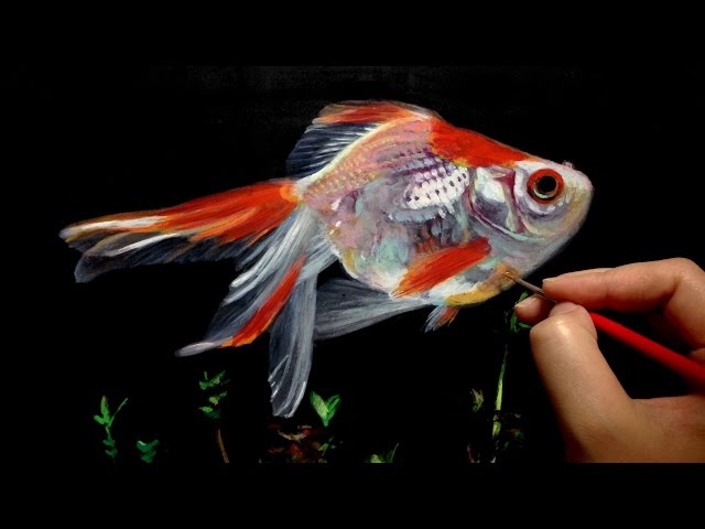 はじけてgoldfishアクリル画 アクリル絵の具 アート 金魚 水槽 絵画