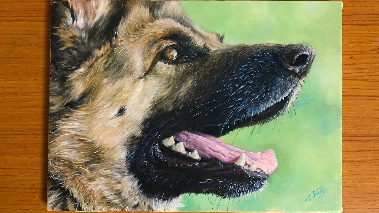 油絵】リアルな犬（ジャーマン・シェパード）を描く Draw a realistic
